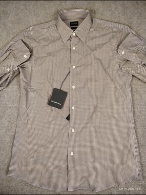 Men's Ermenegildo Zegna Long Sleeve Checkered Button Down Shirt Sz Medium